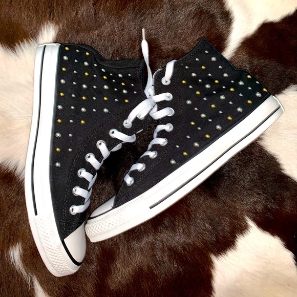 GOLD AND SILVER STUDDED CONVERSE SNEAKERS - Picture 1 of 5